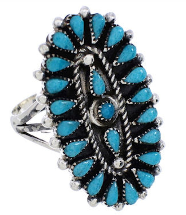 Needlepoint Turquoise Sterling Silver Ring Size 8-1/2 YX35031